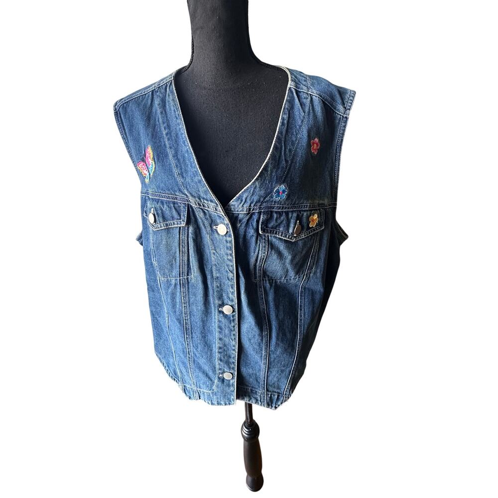 Midwest Traders Denim Vest Floral Butterfly Embroidered Western Boho size 20 W